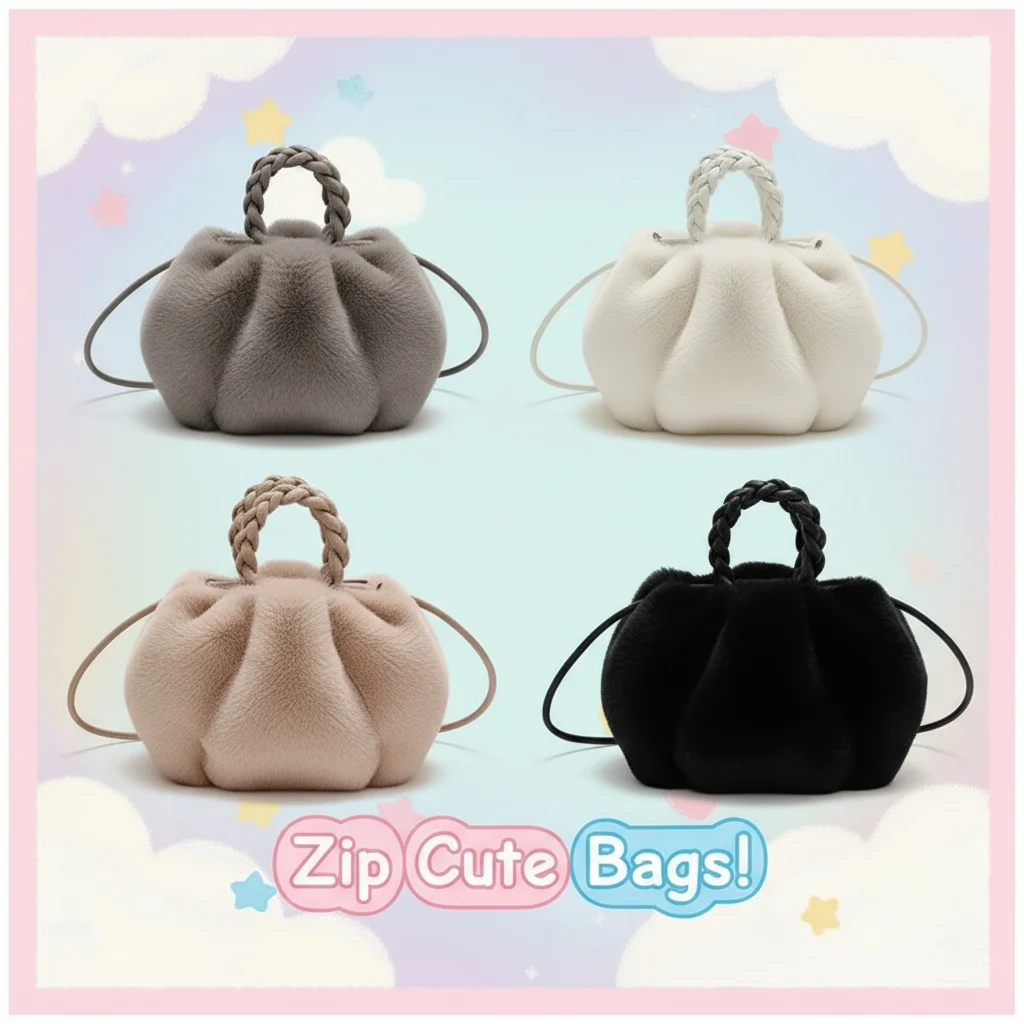 Autumn and winter versatile simple solid color portable hair bag women's autumn and winter new pleated cloud bag high-end plush - Image 2